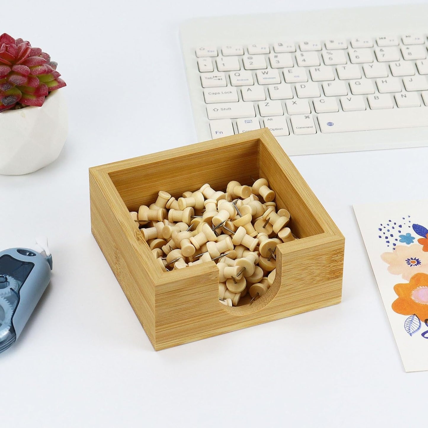 MultiBey Sticky Notes Memo Pad Holder Dispenser Original Wood Color Bamboo Desk Supplies Organizer Accessories for Office Home Schools