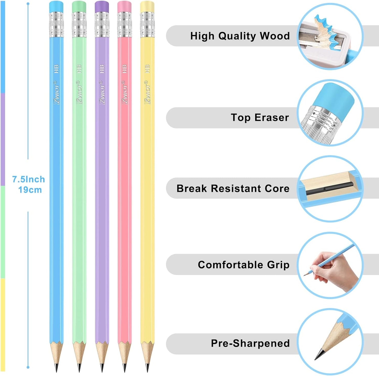 ZWlOT Wood-Cased Pencils,Pre-Sharpened,Pastel Colors,175 Count #2 HB Pencils with Eraser Bulk,Assorted Colors,School Classroom Teacher Supplies Gifts