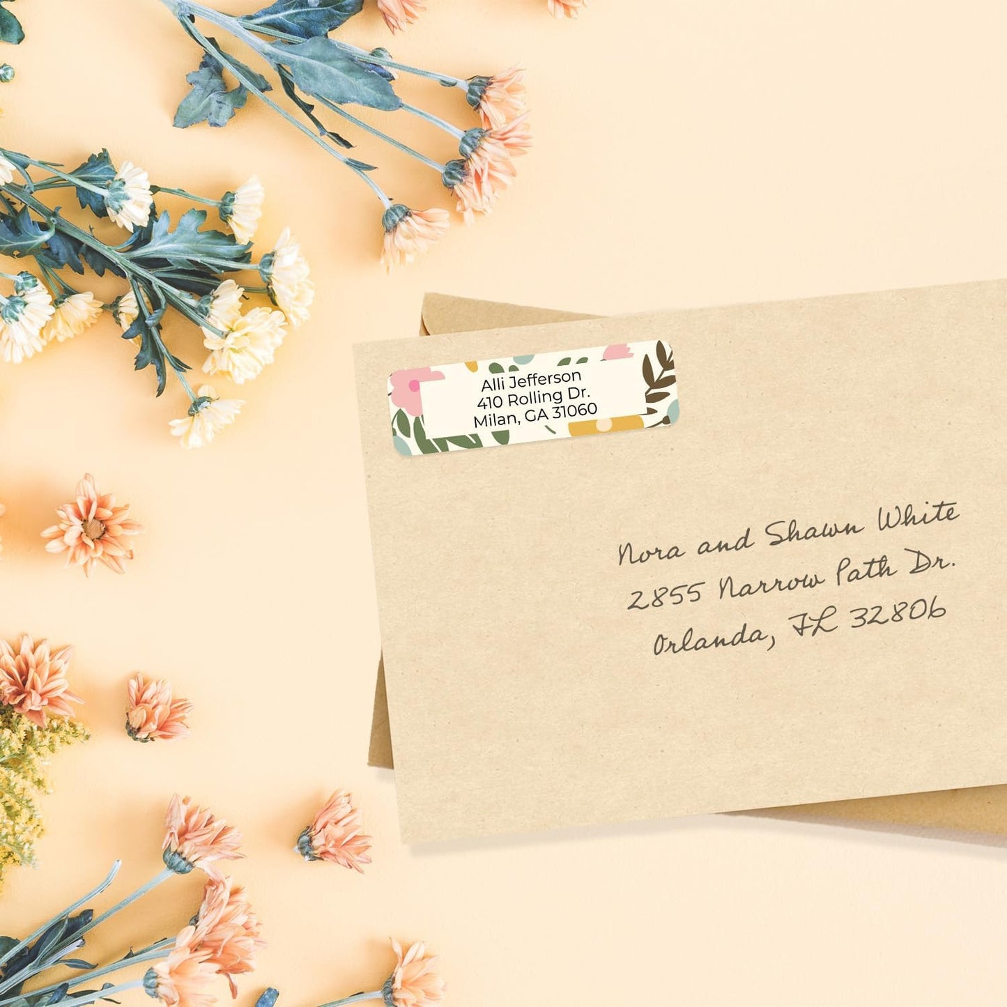 Pastel Floral Rolled Address Labels / 500 Personalized Return Address Labels/Designer Address Stickers in Elegant Plastic Dispenser