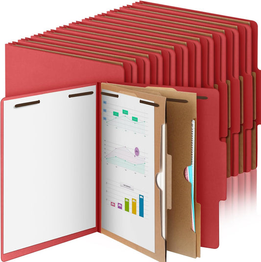 24 Pcs Classification Folders Letter Size, 2 Pocket Dividers Pressboard File Folder with Fasteners, Expanding File Organizer Bulk for Teachers, Clergy, Office, Church, Christmas (Red)