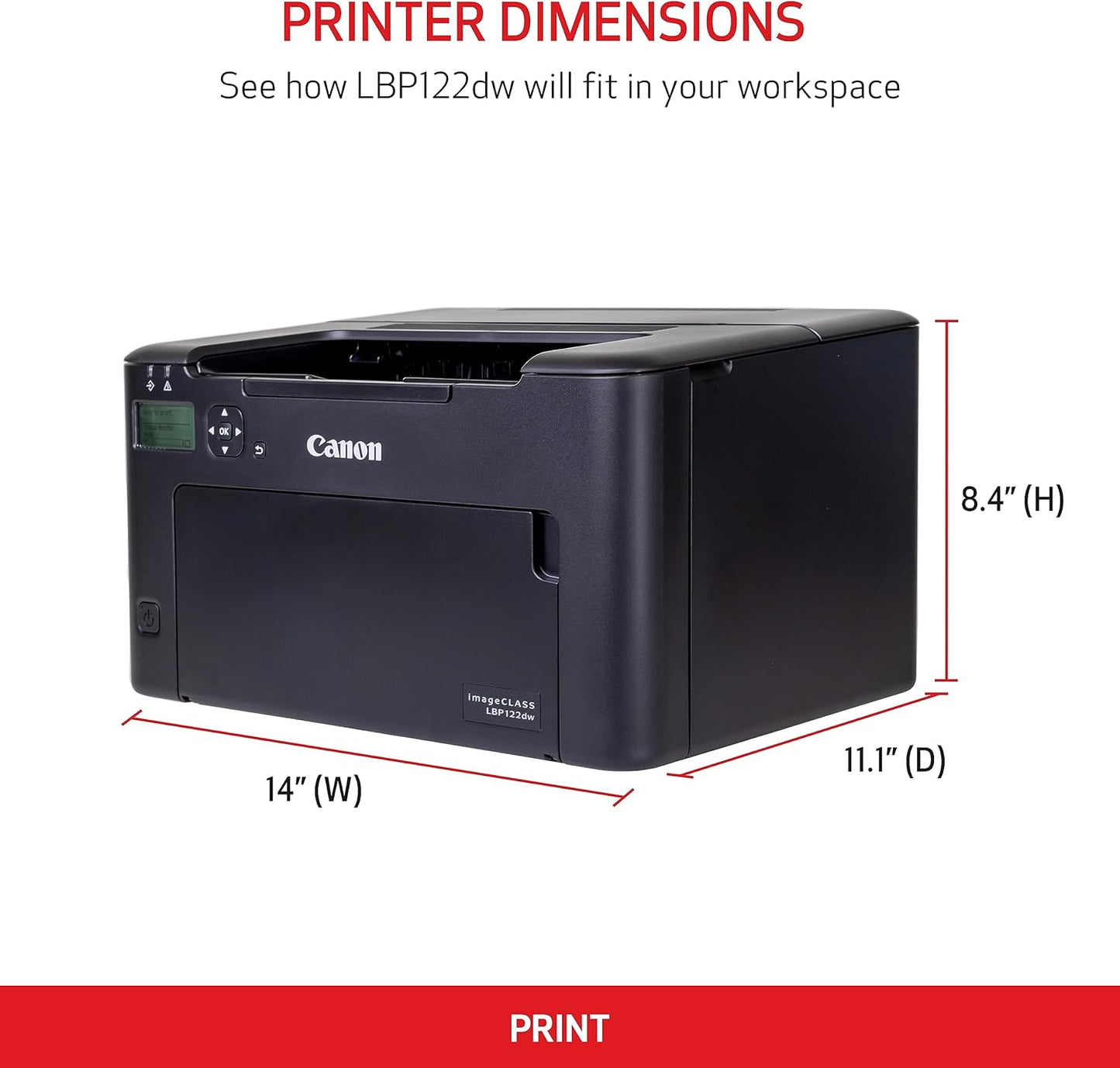 Canon imageCLASS LBP122dw - Monochrome Duplex Wireless Laser Printer, Single Function, Home Office, Mobile Ready, 30 PPM, Black