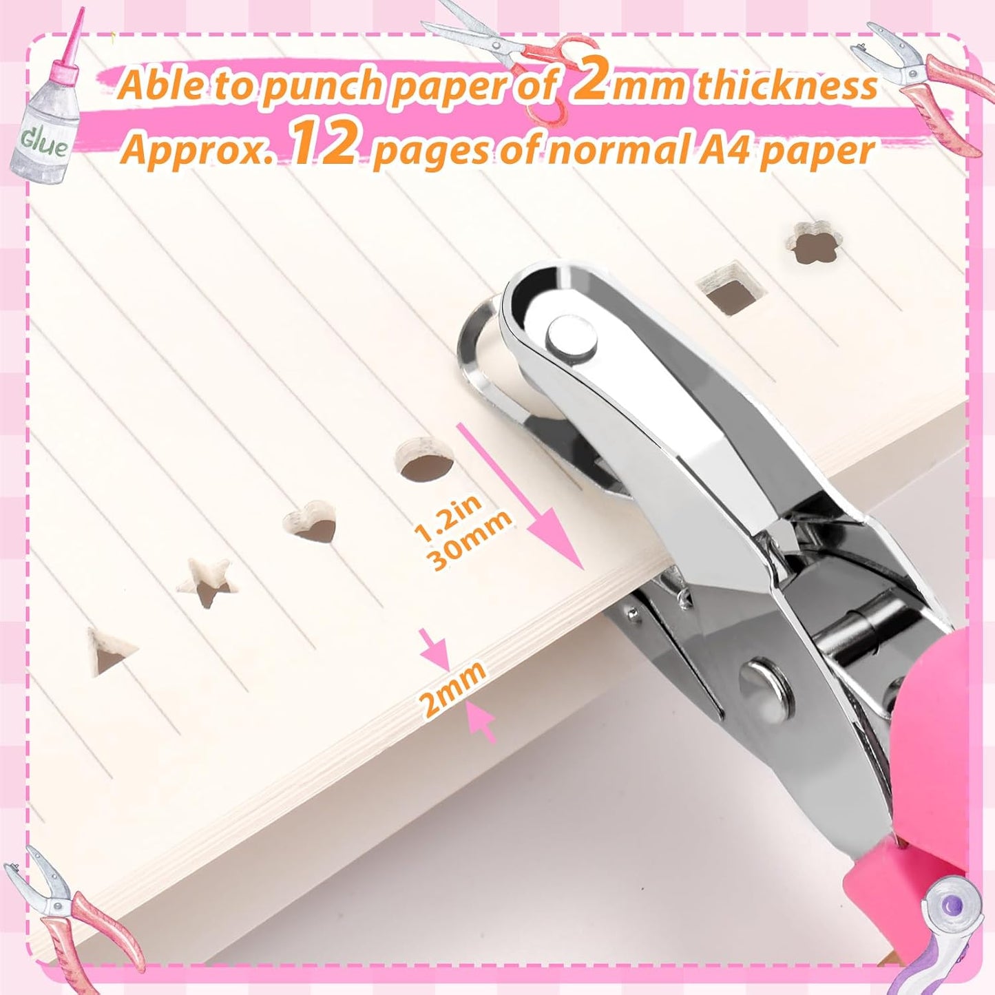 6-Pack Craft Hole Punchers Set - 1/4 Inch Hole Punch for Paper, Binder & Scrapbooking | Circle, Heart, Star, Triangle Shapes | Soft-Grip Handles, Auto Paper Chip Collector, Lightweight