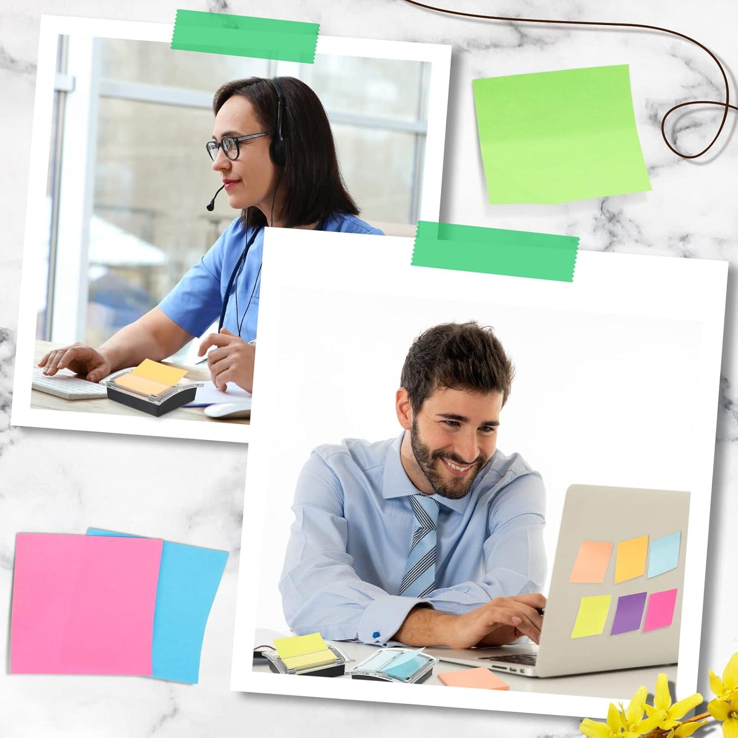 Meanplan 16 Pad Pop up Sticky Notes with 2 Pack Pop up Sticky Dispenser Note Holder Black Base Self Stick Memo Pads Blank Adhesive Notes 3x3 Refills Back to School Office Desk Supplies, 50 Sheet/pad