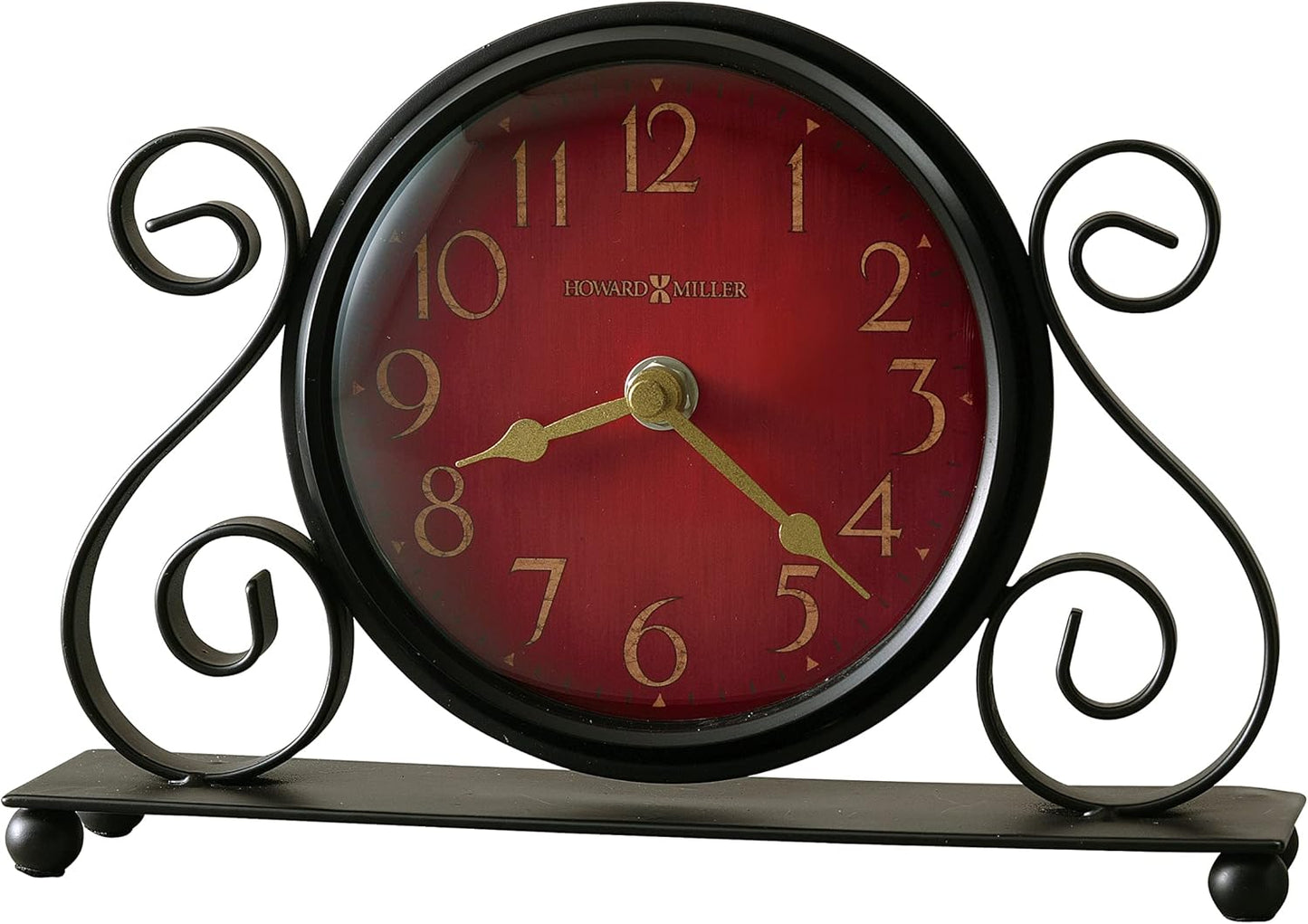 Howard Miller Marisa Tabletop Clock – Antique Red Dial Decorative Scrolling Iron Design Quartz Movement Vintage Style Traditional Decorative Table Clock for Elegant Home Decor