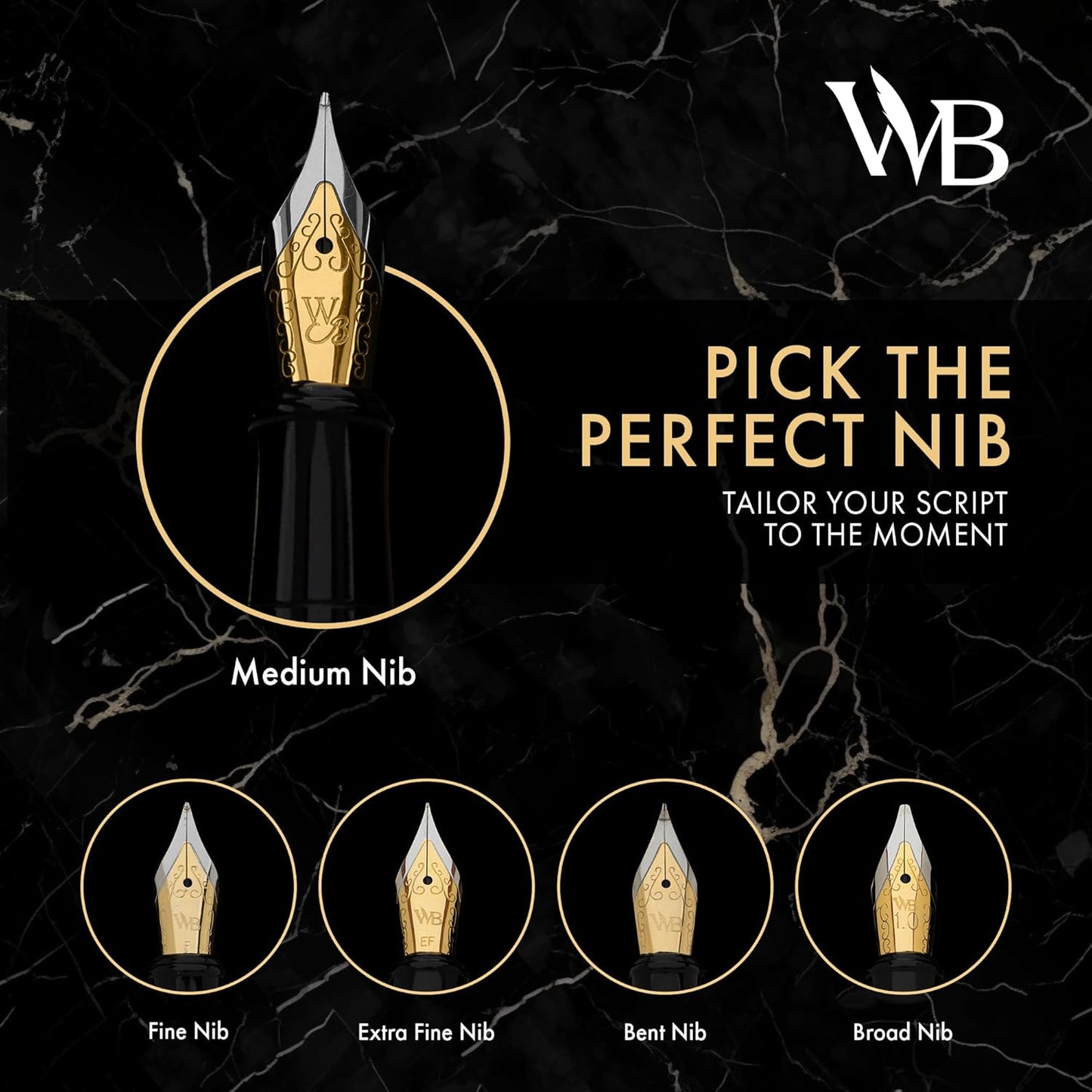 Wordsworth & Black Fountain Pen Set, 18K Gilded Broad Nib, Includes 24 Pack Ink Cartridges, Ink Refill Converter & Gift Box, Gold Finish, Calligraphy, [Black Gold], Perfect for Men & Women
