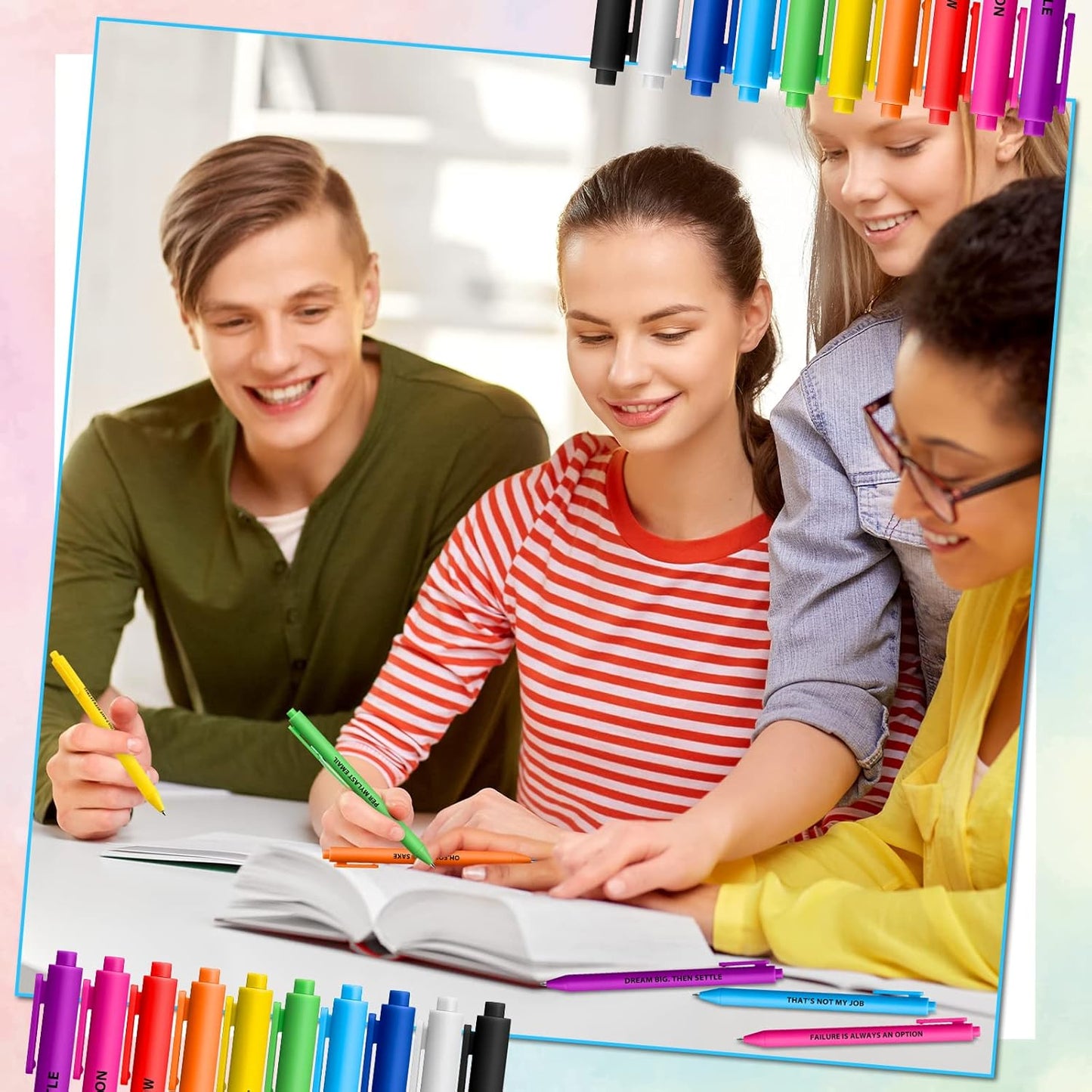 Epakh 50 Pcs Funny Pens Inspirational School Pens Bulk Positive Motivational Quotes on Ballpoint, Black Ink Pen for Adults Back to Schools Gift from Teacher(Motivational,Bright Colors)