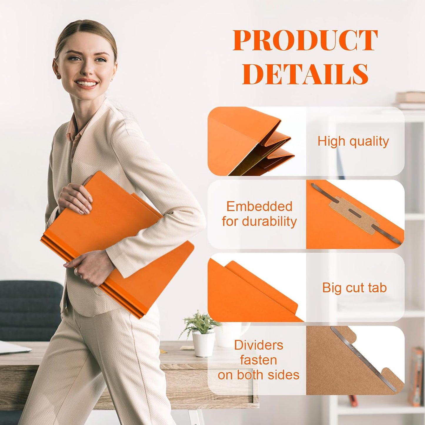 36 Pcs Classification Folders Letter Size, 1 Divider Pressboard File Folder with Fasteners, Expanding File Organizer Bulk for Teachers, Clergy, Office, Church, Christmas Donations (Orange)