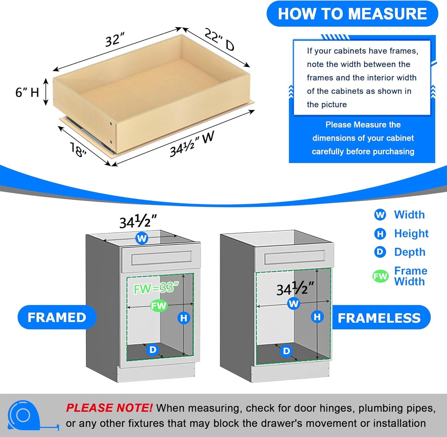 WelFurGeer Soft Close Pull Out Drawers for Cabinets, 32" W x 22" D Pull Out Cabinet Organizer, Smooth Slide-Out Shelves for Kitchen Cabinets, Durable Pullout Drawers for Home & Kitchen Organization