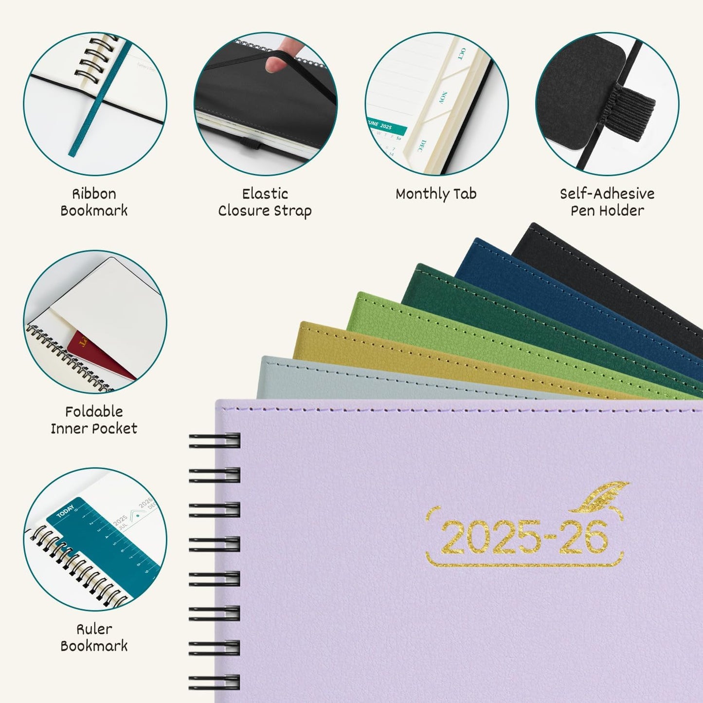 BEZEND Weekly Planner 2025-2026 with 2 Columns, 8.5" x 11" Academic Calendar 18 Months (Jul 25-Dec 26) Life Work Appointment Book with Monthly Tab, PU Leather Softcover Spiral - Lilac