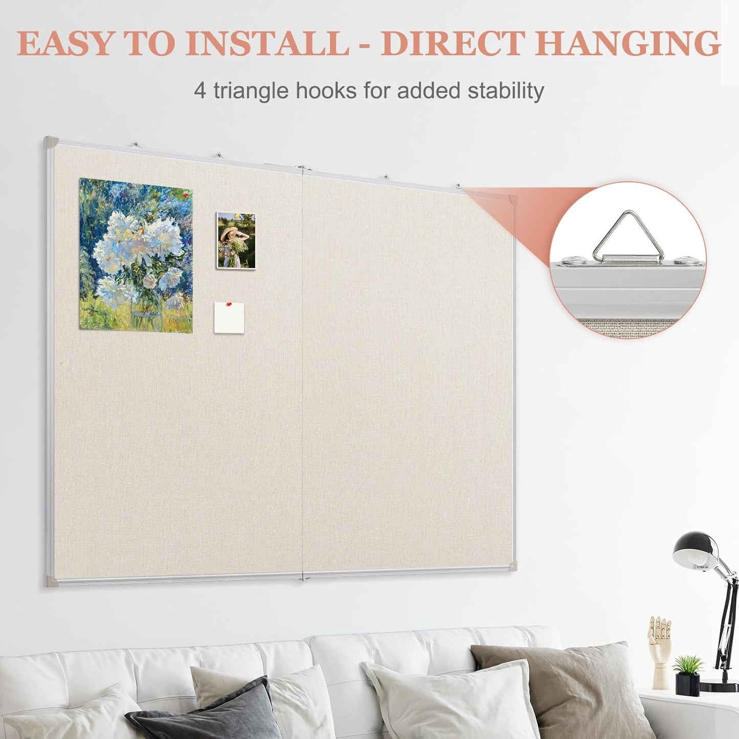 Double-Sided Large Cork Board with Linen, 60" x 40" Foldable Hanging Aluminum Framed Bulletin Board, Vision Board Pin Board Corkboards for Walls, Office, School Decor, 20 Pushpins