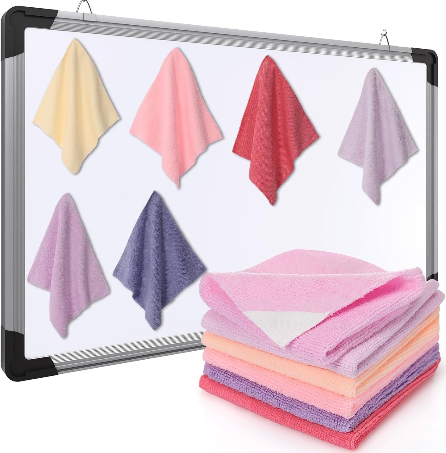 6 Pack Magnetic Whiteboard Cleaning Cloth Extra Strong Magnetism 10'' X 10'' Colorful Microfiber Dry Erase Cloth Reusable Washable Whiteboard Eraser for Classroom, Home and Office Use(Pink Color)