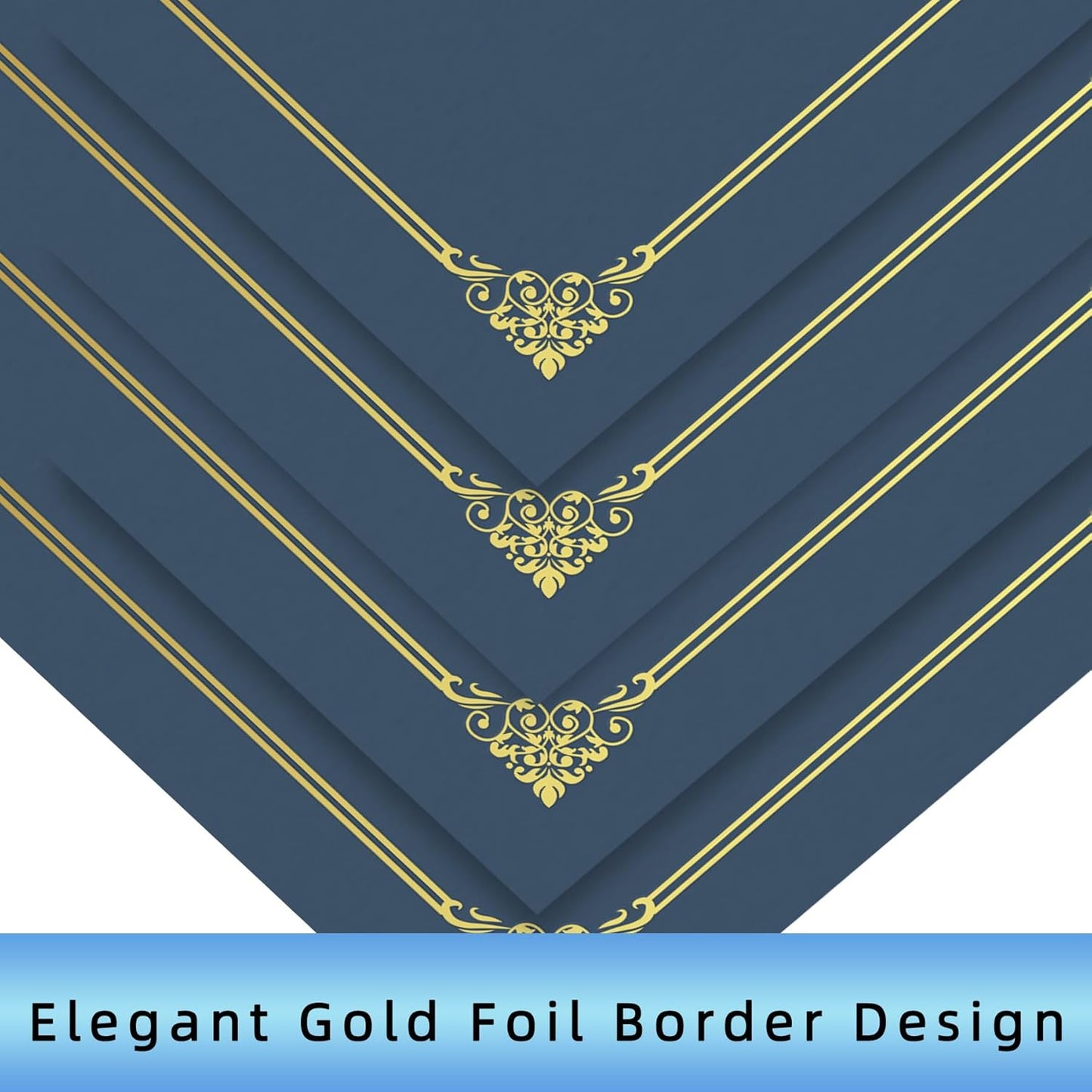 50 Packs Certificate Holders, Navy Blue Diploma Holders, 350gsm, Certificate Covers with Gold Foil Border for Letter Size 8.5 x 11 Certificates, Cardstock, Award, Graduation, Document Papers
