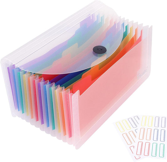 Uquelic Stand Receipt Organizer Folder - 13 Pockets Expanding Accordion Coupon Organizer, Envelope Organizer, Rainbow Large Capacity Sticker Organizer, Small Envelope Organizer with Label, 10 x 5 inch