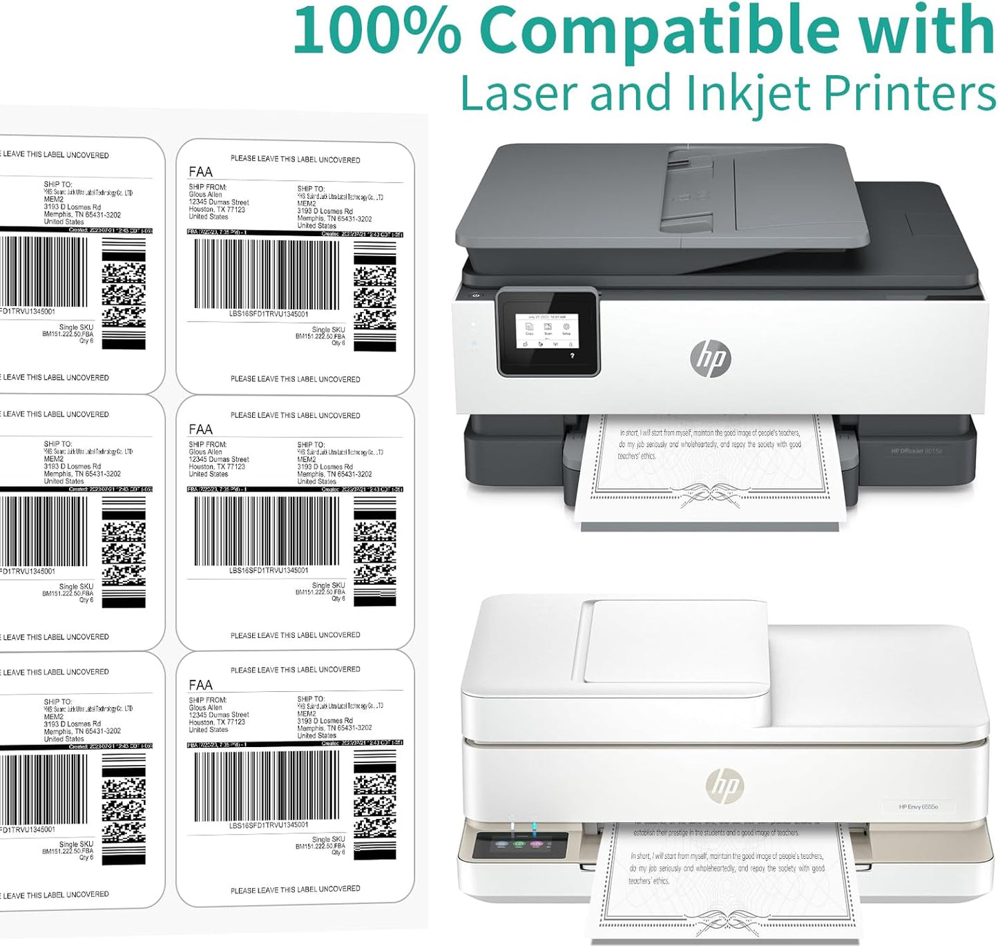 6 UP Labels, 4" x 3-1/3" Shipping Address Labels for Laser Inkjet Printer, Self Adhesive, Blank Mailing Ssticket Paper (1000 Sheet=6000)
