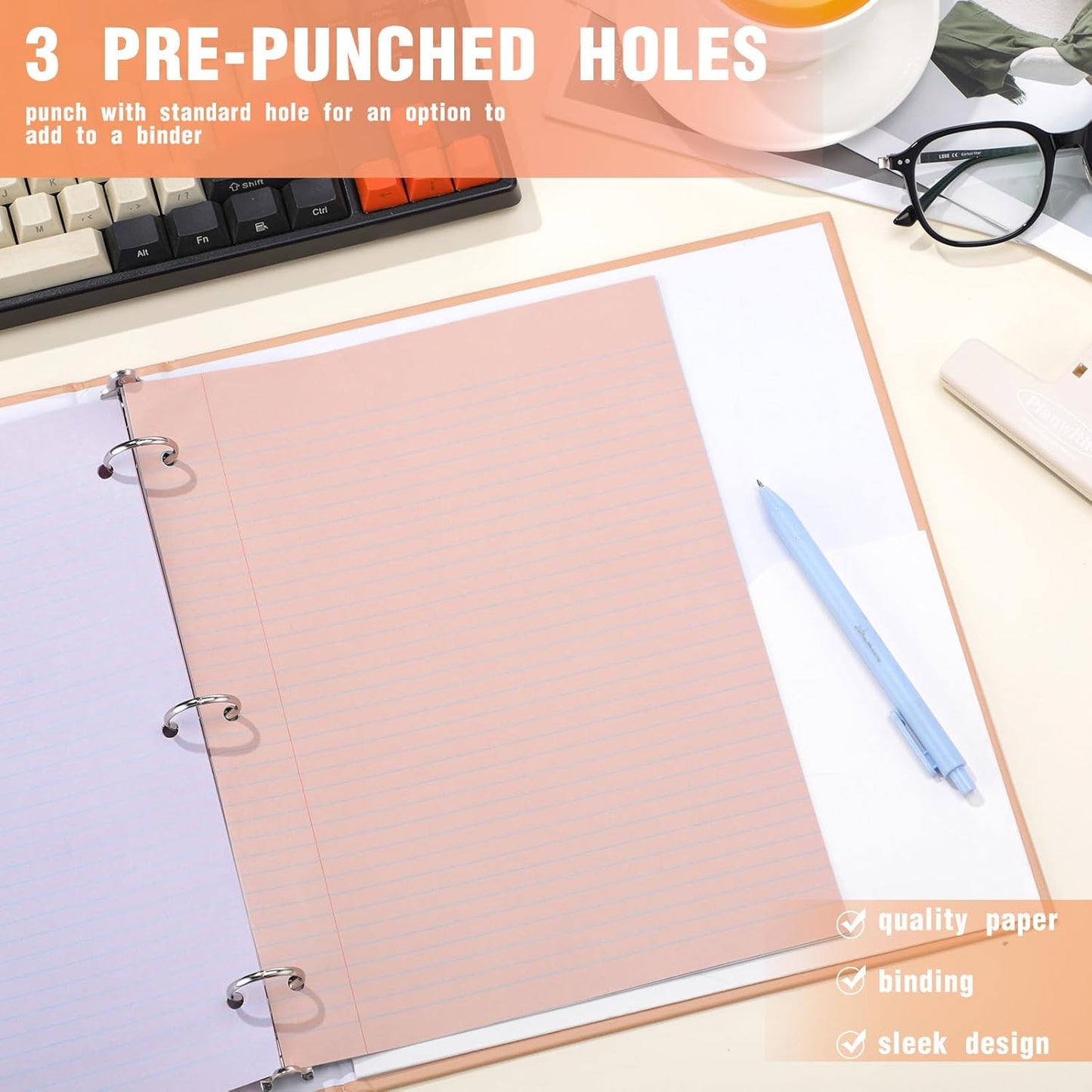 PerKoop 400 Sheets Colored Loose Leaf Paper 8.5" x 11" college ruled Lined 3 Hole Punched notebook Filler Paper for 3 Ring Binders Office School Supplies (Fantasy Color)