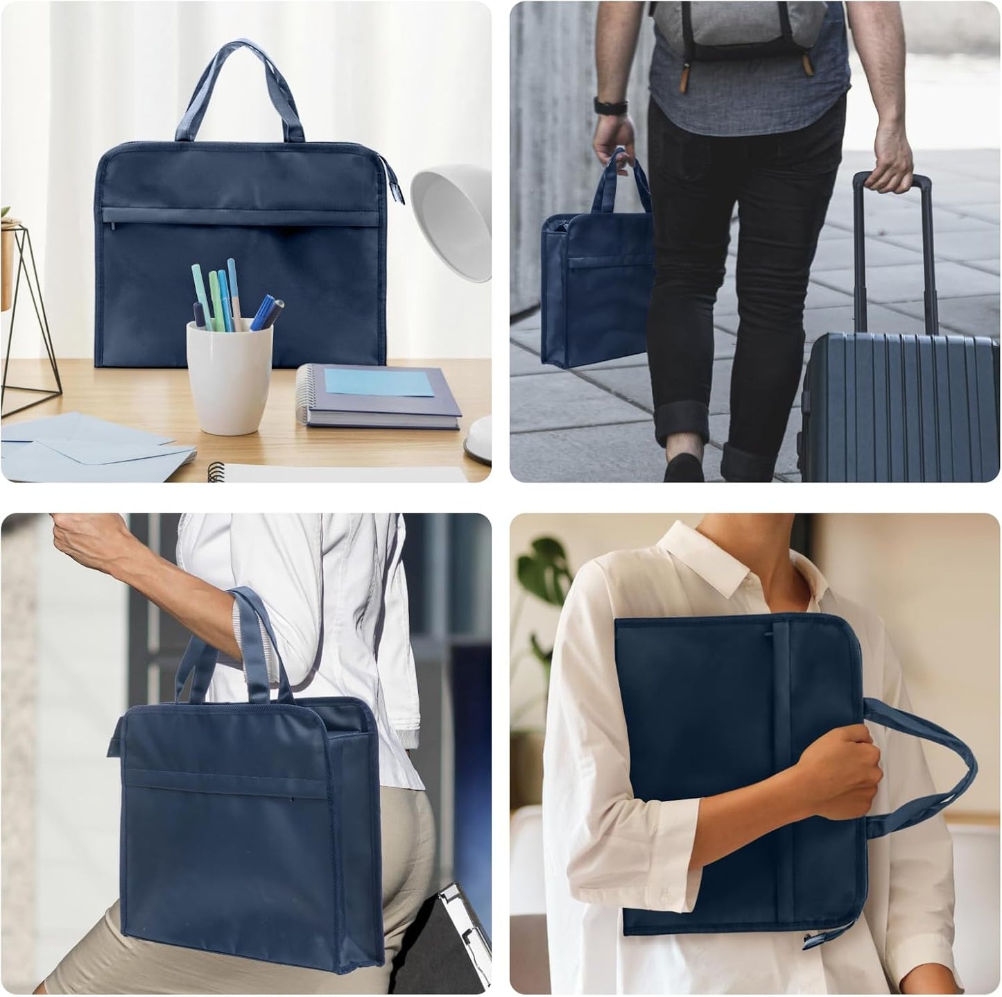 M&G Oxford Zipper Document Bag, Double Layer Waterproof Handle Document Tote Bag for Carrying Paper Documents Books Computer 1 Pack (Dark Blue)