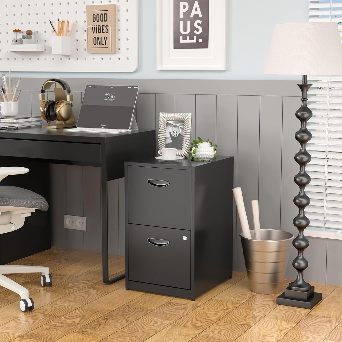 2 Drawer File Cabinets,Metal Office File Cabinet with Lock,Black Filing Cabinets for Home Office,Vertical Modern File Cabinet Office Two Drawers for Hanging Letter,Assembly Required