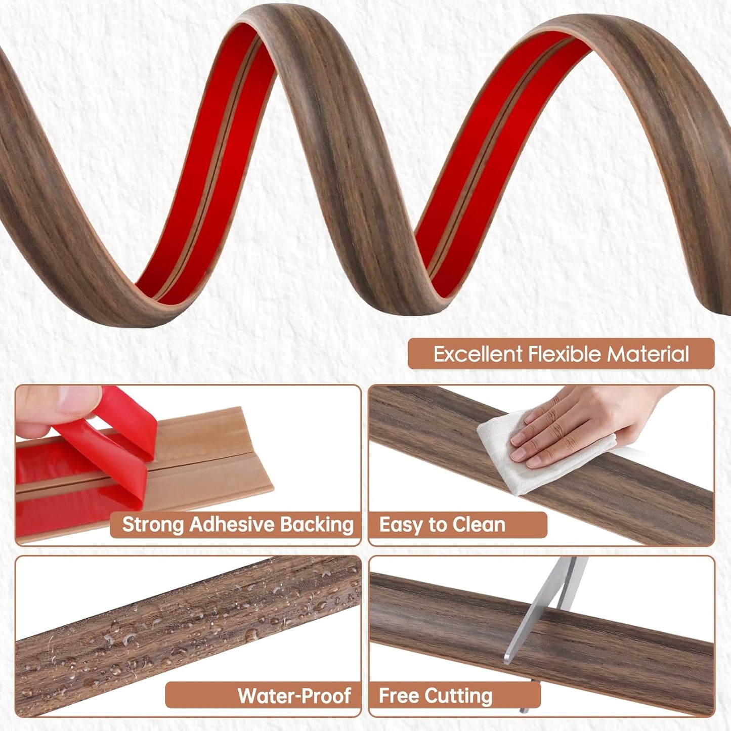 Floor Cord Cover for Wires on Floor Self Adhesive Cord Hider Floor Cable Management Wire Covers for Cords Protector Prevent Cable Trips Cord Cavity W 0.51" x H 0.31", Misty Brown Wood, 10Ft