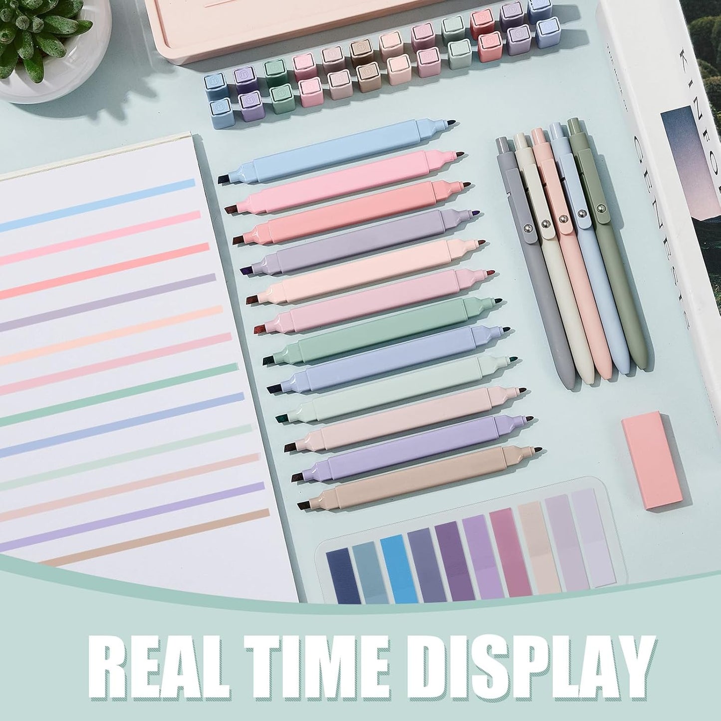 Jutom 38 Pcs Book Annotation Kit Aesthetic Highlighters Gel Pens Set Sticky Notes Tabs Markers Dual Ended Highlighter Quick Dry Ink Pens for Office Annotating Books(Purple Series,Square)