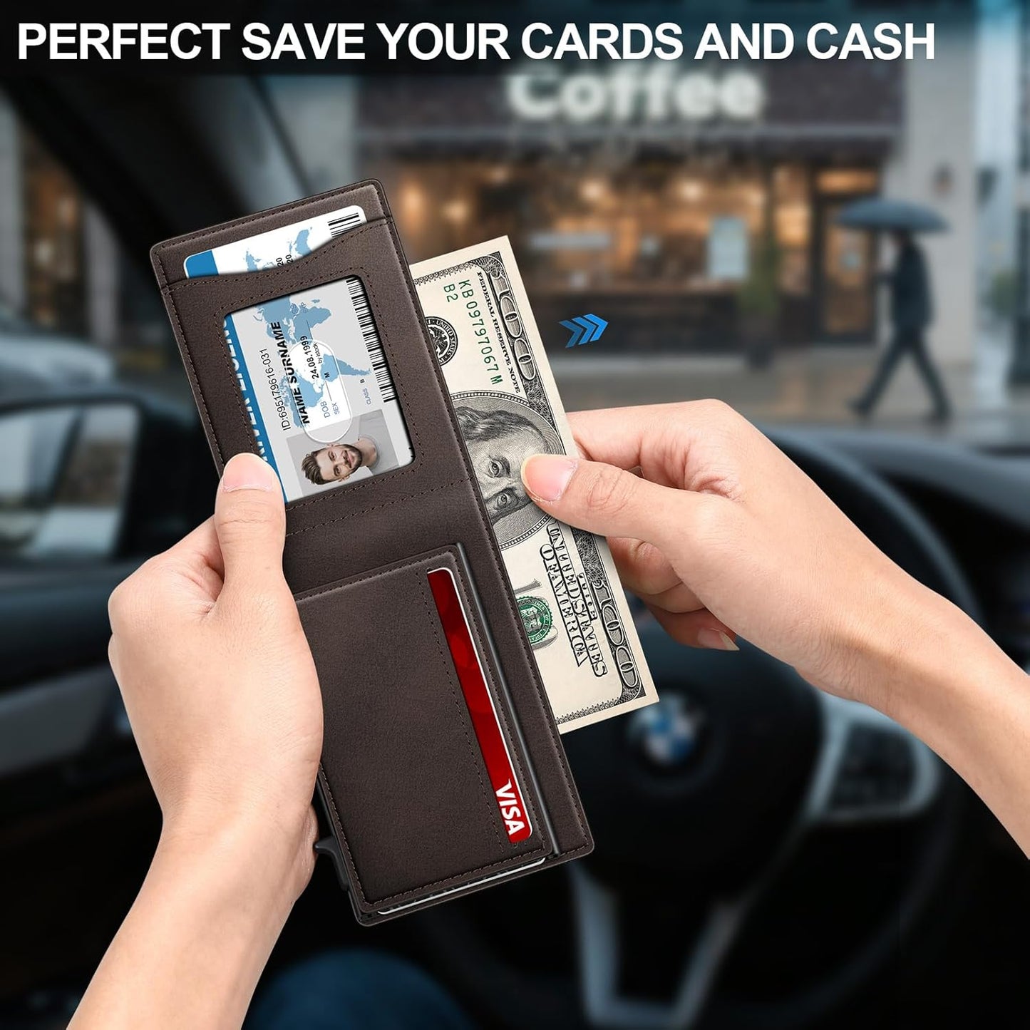 Wallet for Men Wallet with Slim Pop Up Card Holder for 12-14 Cards, RFID Blocking Bifold Minimalist Smart Wallet, Credit Card Holder with ID Window & Cash Slot, Compact Metal Card Case, Gifts for Men