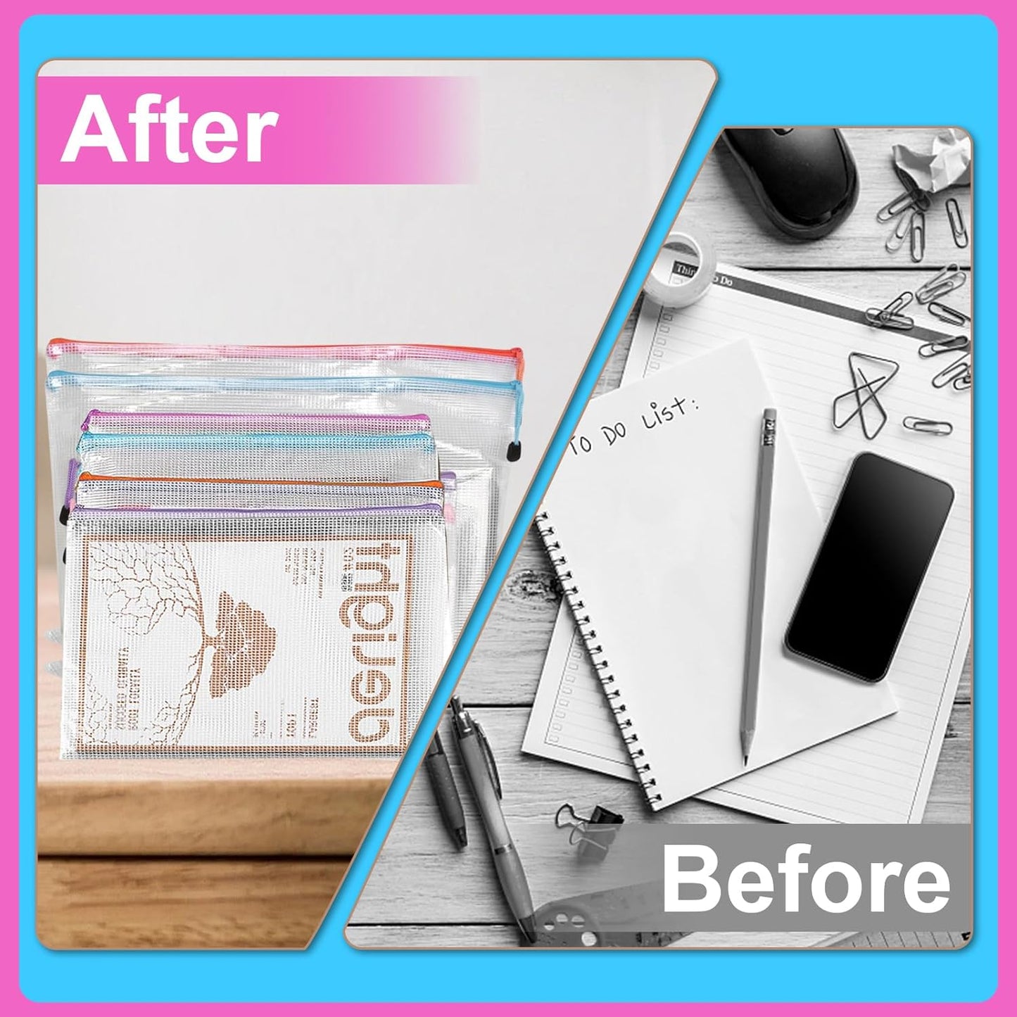 Mesh Zipper Pouch,Waterproof Zipper Bags,18pcs Document Folders,for Puzzle Board Game Storage,for School Office Supplies.