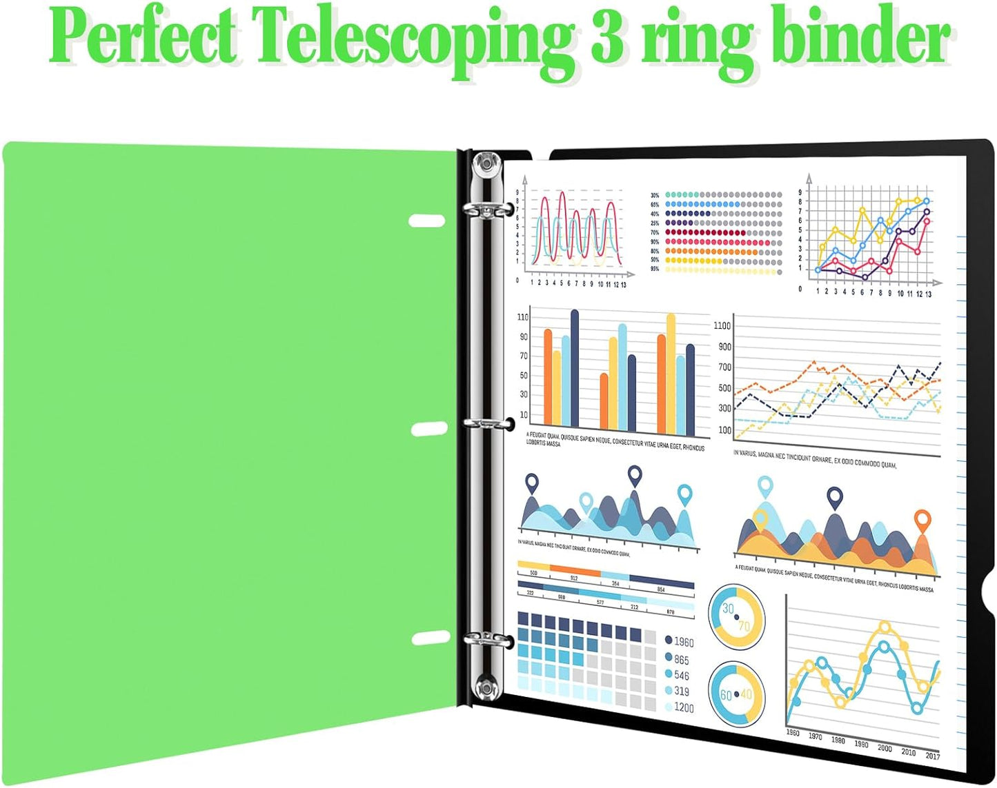INFUN Telescoping 3 Ring Binder, Portable Plastic 0.75 inch 3 Ring Binder with Telescoping Spine and Foldable Front Cover Holds 8.5" x 11" Paper for School,Office and Homes-Green