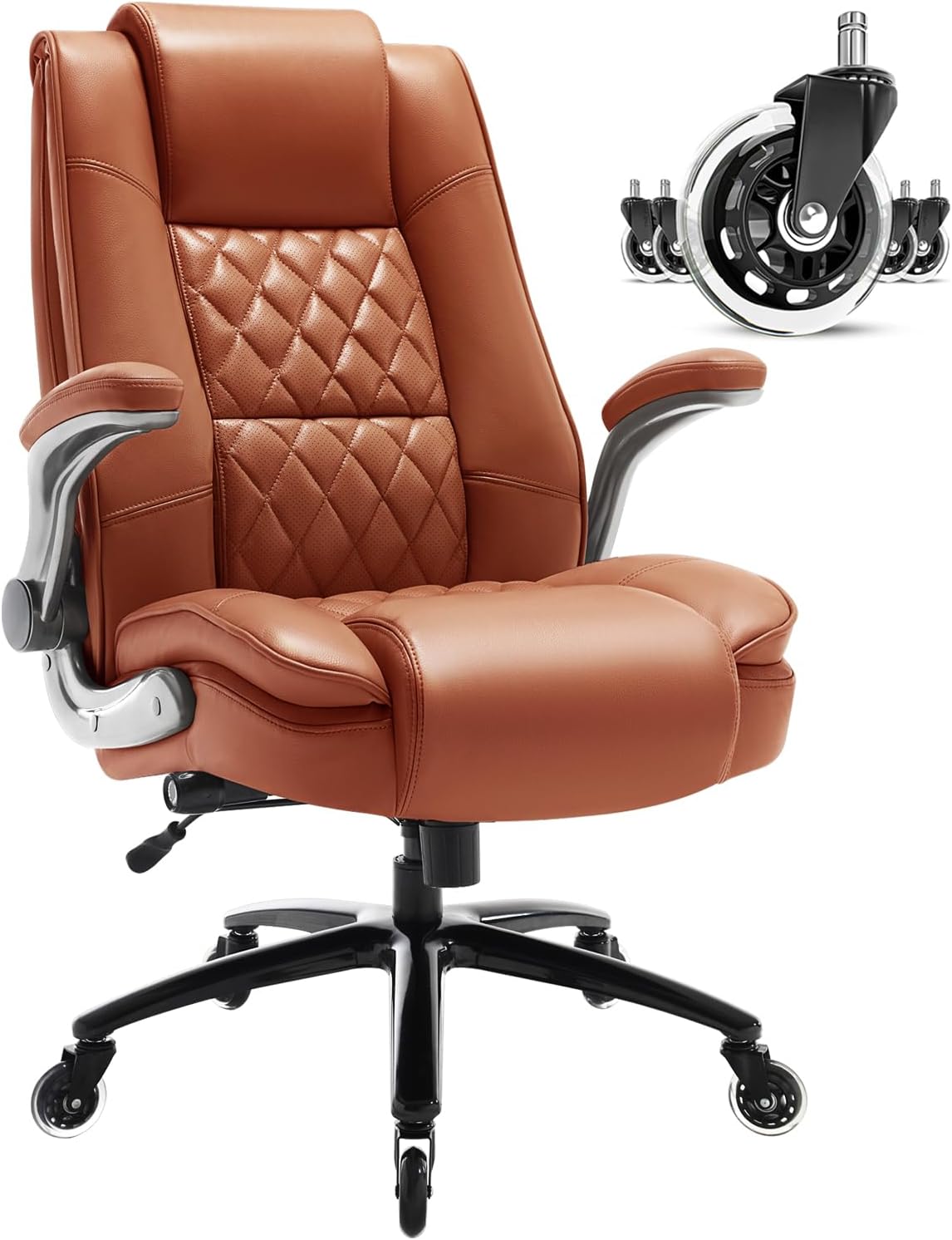 EZAKI High Back Office Chair-Flip-up Arms Executive Computer Desk Chair, Built-in Lumbar Support Thick Padded Adjustable Rock Tension Ergonomic Design for Back Pain