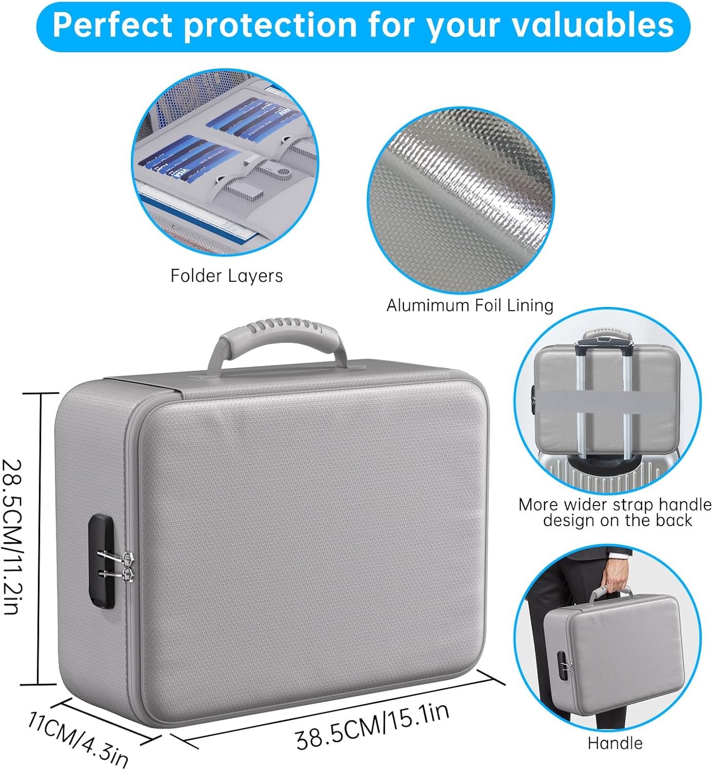 ENGPOW 5200°F Fireproof Document Bag with Lock, Upgraded Heat Insulated Fireproof＆Waterproof Box 8 Layers Document Organizer, Portable Home Travel Safe Storage Box for Important Files, Laptop, Silver