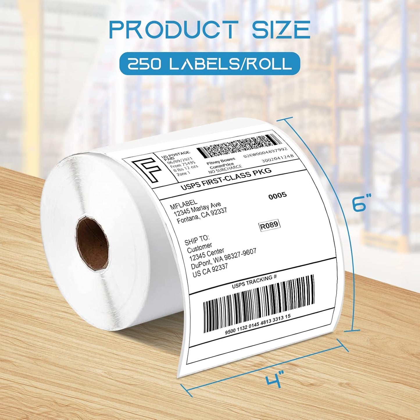 MFLABEL® 40 Rolls of 250 4x6 Direct Thermal Blank Shipping Labels for Zebra 2844 Zp-450 Zp-500 Zp-505