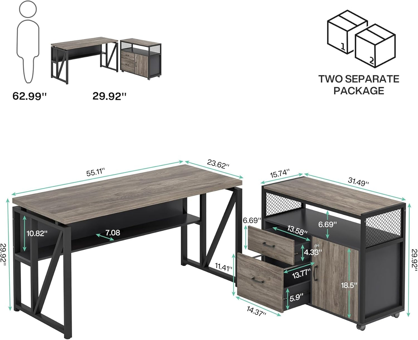 Tribesigns Office Desk with Drawers Sets, 55 inches L Shaped Computer Desk with Mobile File Cabinet,Big Executive Desk for Home Office Furniture Sets (Dark Oak, 55-inch)