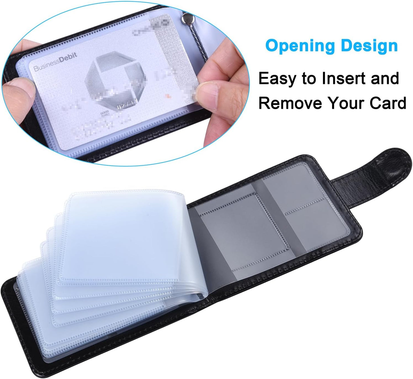 Wisdompro Credit Card Holder, Slim Leather RFID Blocking Wallet Debit Card Protector Organizer Case (Build in 20 Card Slot & 6 Small Cells for Memory Cards)-Horizontal Black
