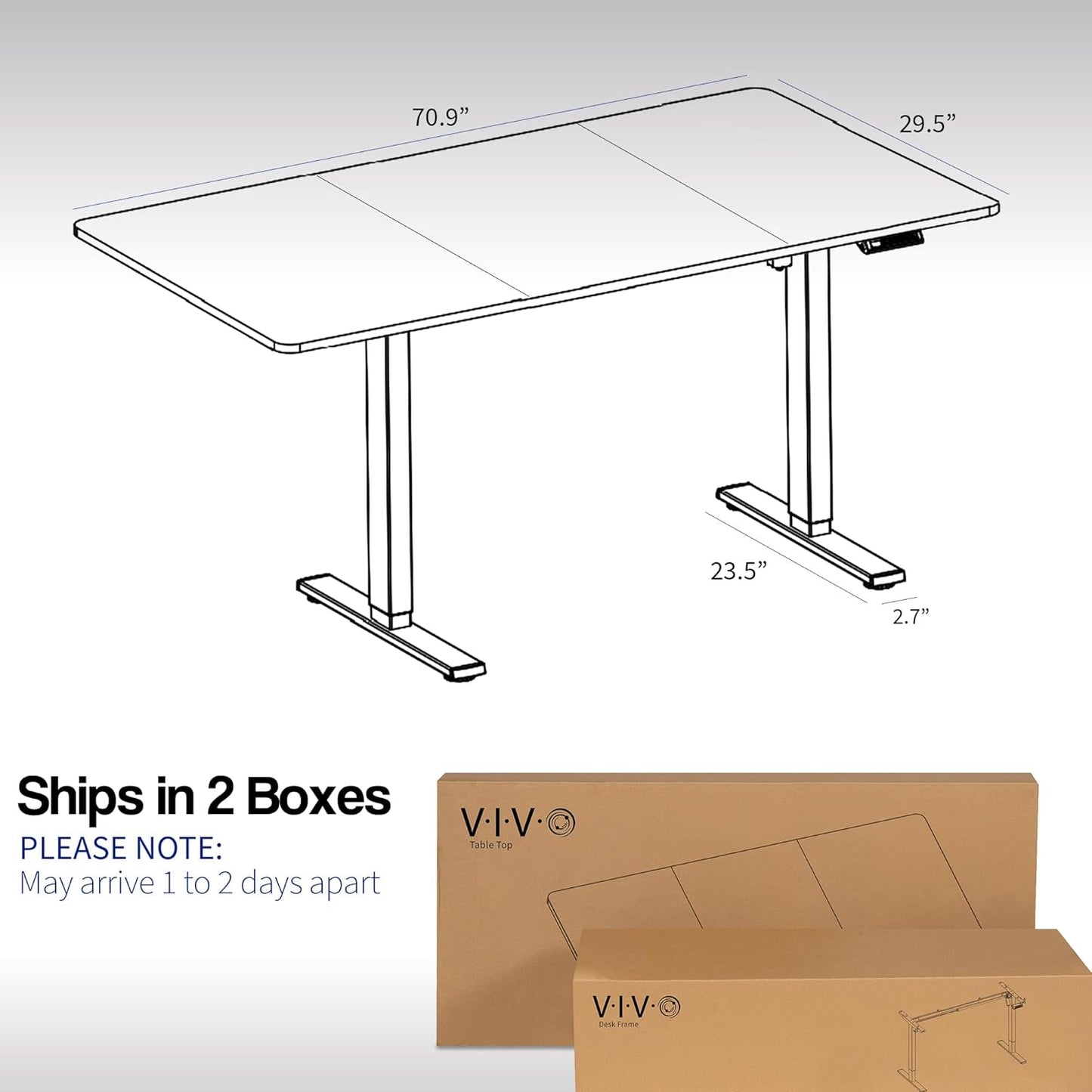 VIVO Electric 71 x 30 in Rustic Standing Desk, Memory Height Adjustment, 1B Series, Black and Vintage Brown Top, Gray Frame, DESK-KIT-1G7BN