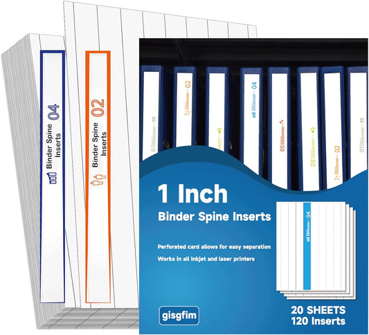 gisgfim 160Pcs Binder Spine Inserts 1 Inch Spine Width White Binder Labels 92LB Printable Spine Binder Inserts for Inkjet Laser Printers Cardstock View Binder Spine ID Inserts Binder 8 Inserts/Sheet