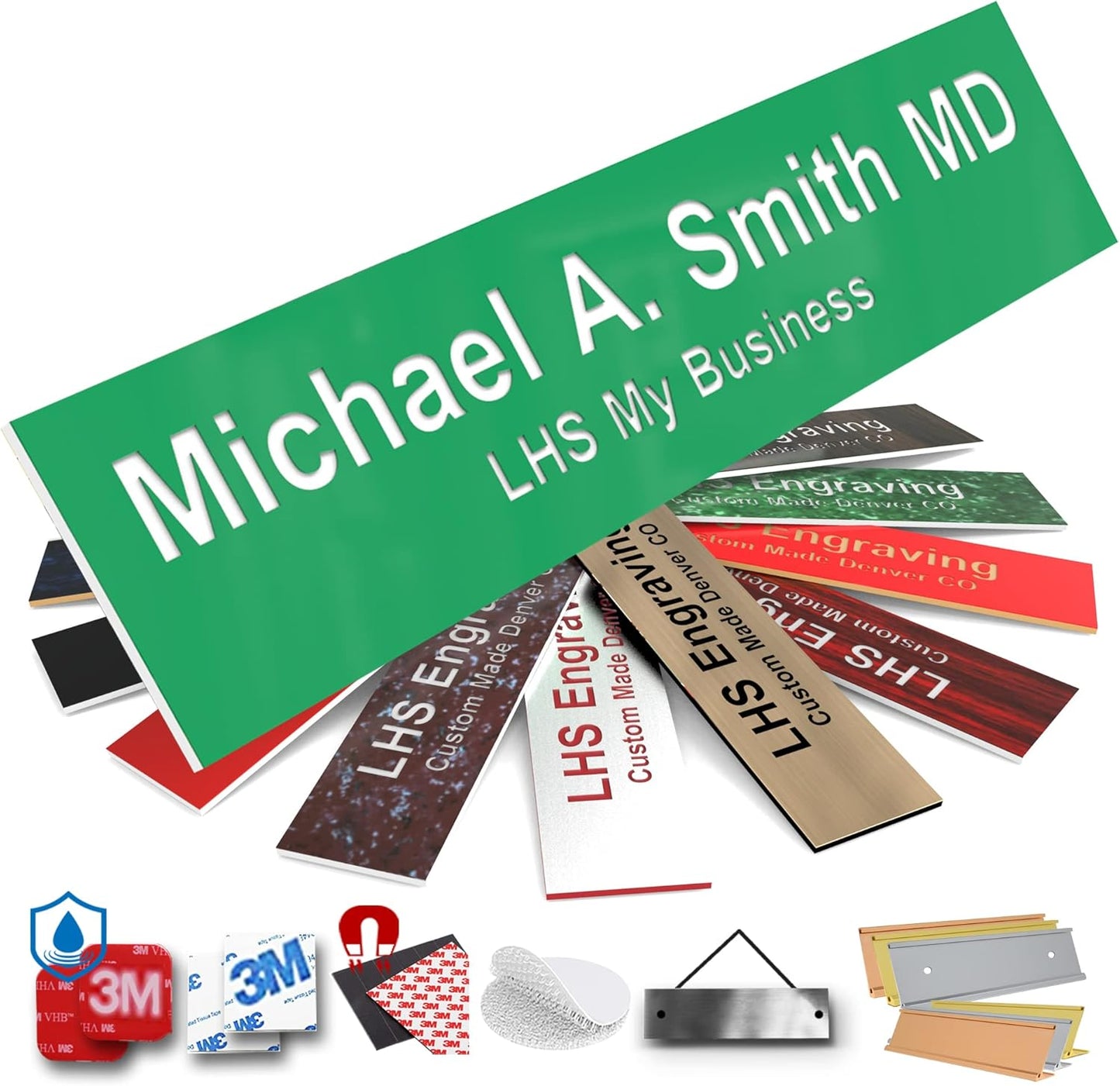 Engraved Custom Door Plate Green Plastic Office Door Sign with White Letters - Made in USA 2x4 B6