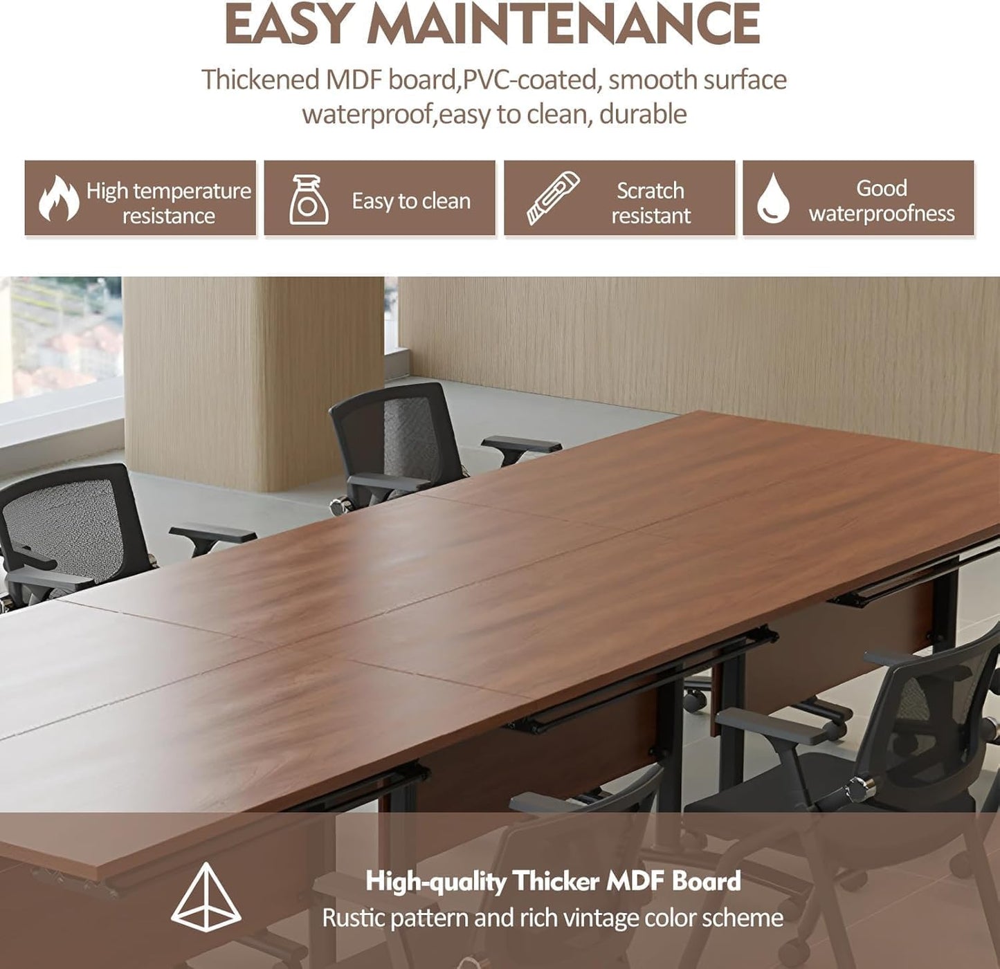 Conference Table, Folding Conference Tables Modern White, Conference Room Table with Wheels, 2-10 People for Office, Meeting Room (4, 1619YHT, 55IN)