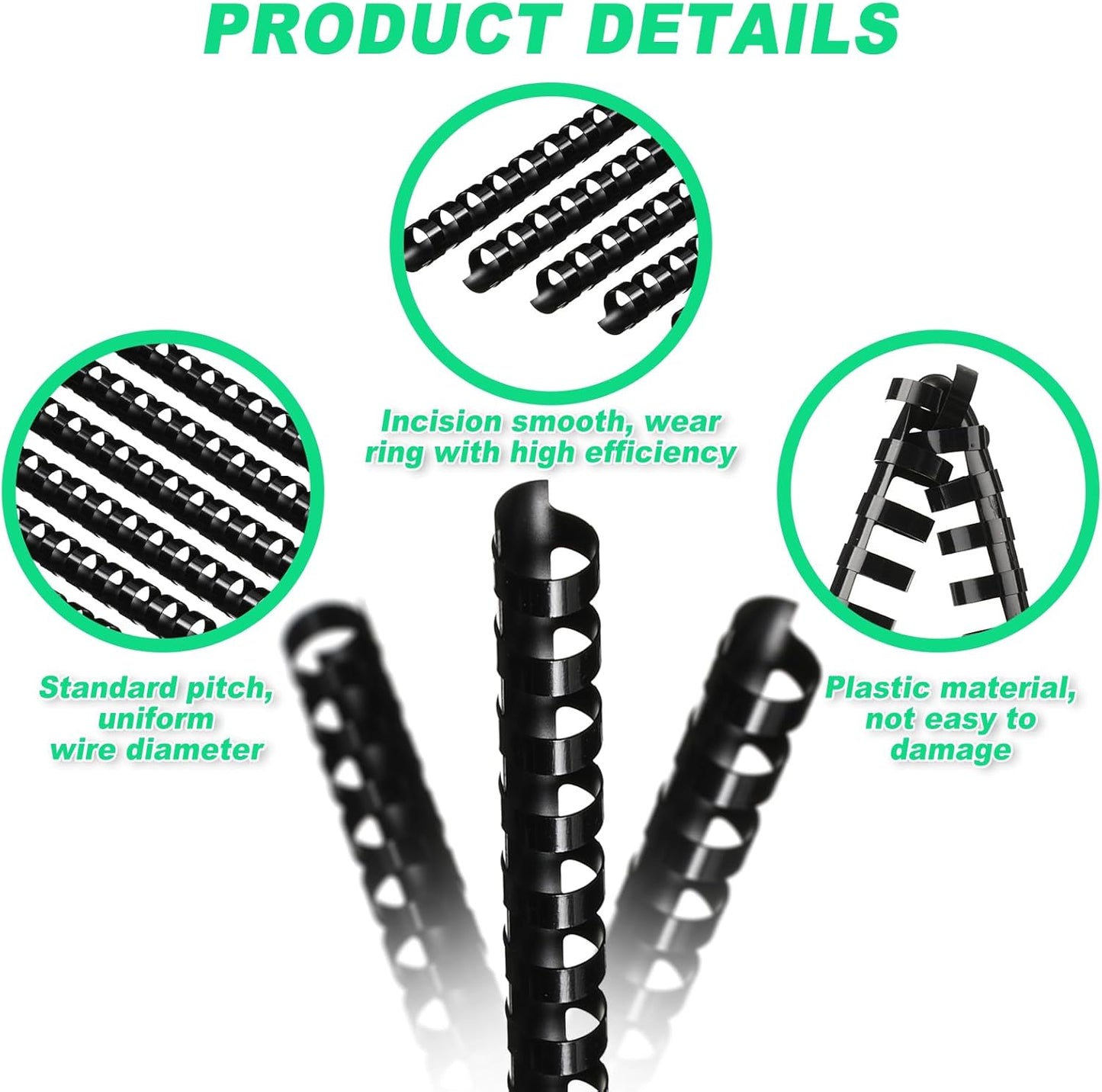 Yunsailing 150 Pack Plastic Binding Combs Plastic Binder Comb Ring 19 Ring Binding Spines Letter Size Spiral coils for Notebook Calendar(1/2 in,Black)