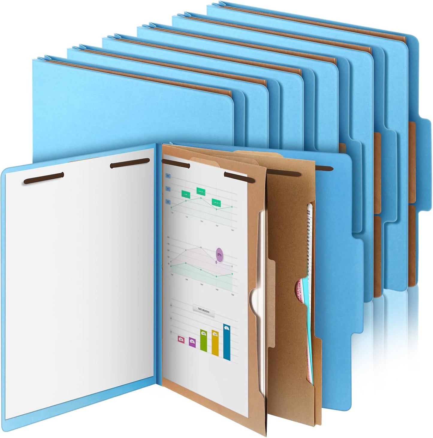 12 Pcs Classification Folders Letter Size, 2 Pocket Dividers Pressboard File Folder with Fasteners, Expanding File Organizer Bulk for Teachers, Clergy, Office, Church, Christmas (Blue)