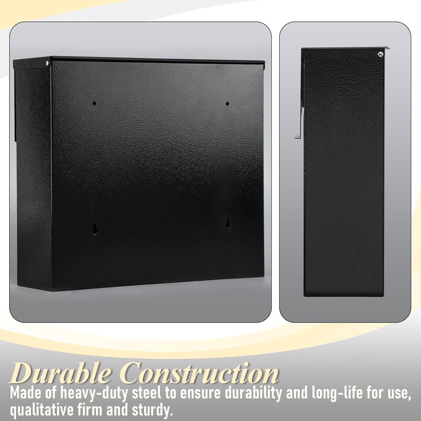 xydled Mailbox Wall Mount Mailboxes for Outside, Large Capacity Steel Hanging Metal Mailbox, Modern Post Box, Black,14.6''x12.2''x4.1''