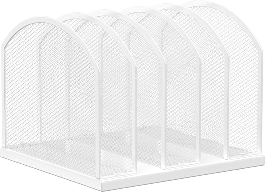 5-Section Vertical Desktop Organizer, 5-Section Mesh File Folder Stand Sorter for Office Home Classroom Organization (1, White)