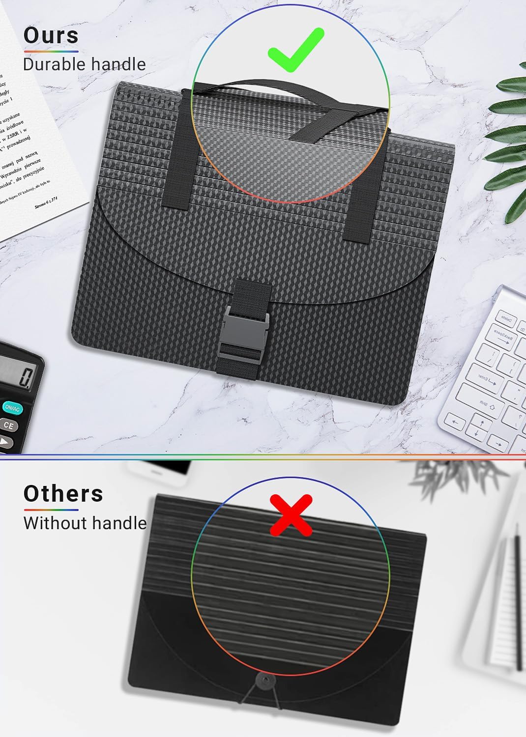 Expanding File Folders with Handle,Accordion File Organizer 13 Expandable Pockets,Portable Filing Box,Adjustable Support Strap,Colored Tabs,Paper Document Organizer,A4/Letter Size Diamond