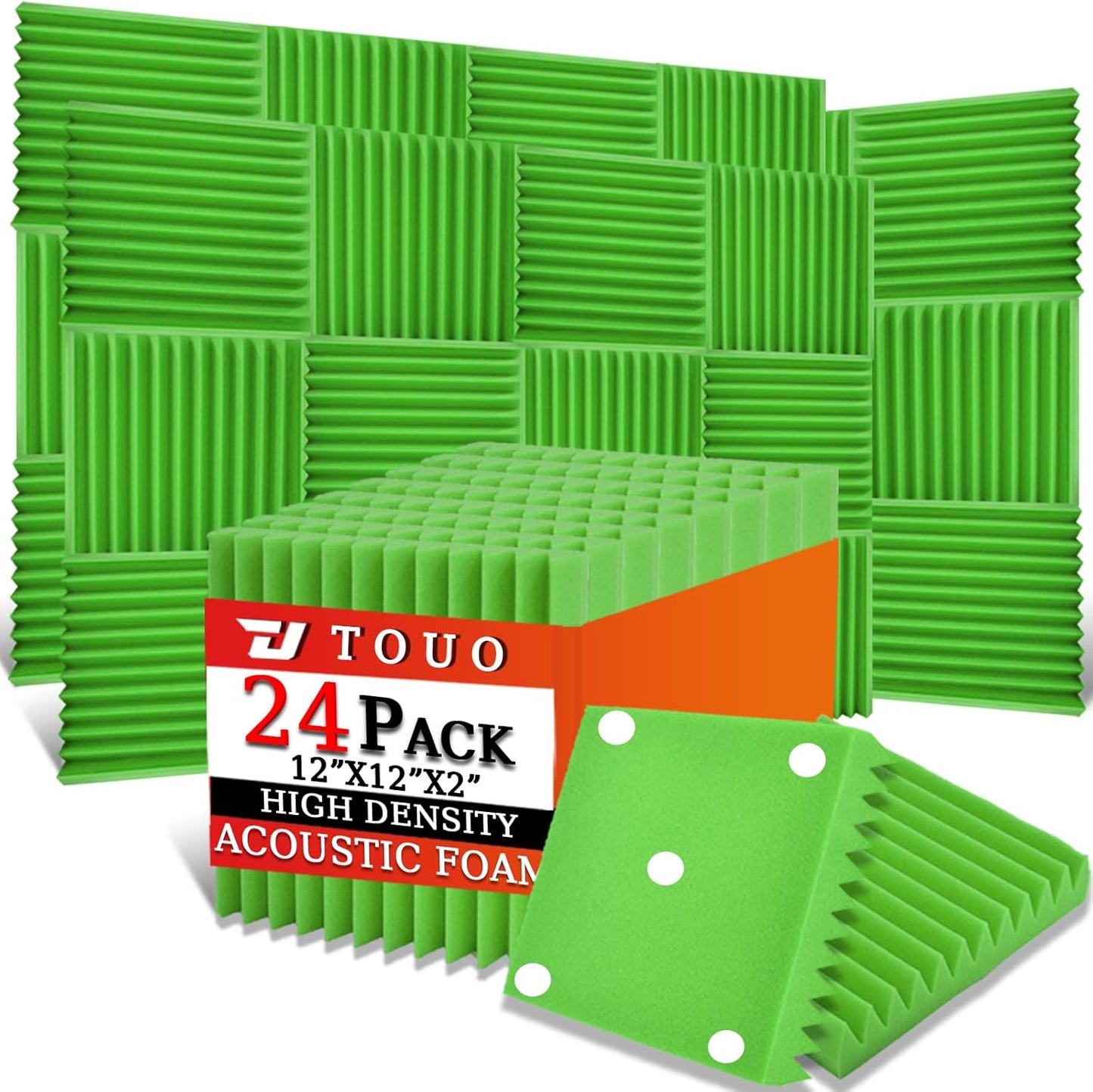 24 Pack Acoustic Panels – Sound Proof Foam Panels for Wall 12"x12"x2", Flame Retardant Wedge Acoustic Foam, High-Density Sound Absorbing Panels for Home Studio(Green, 2" Thick 24 Pack)