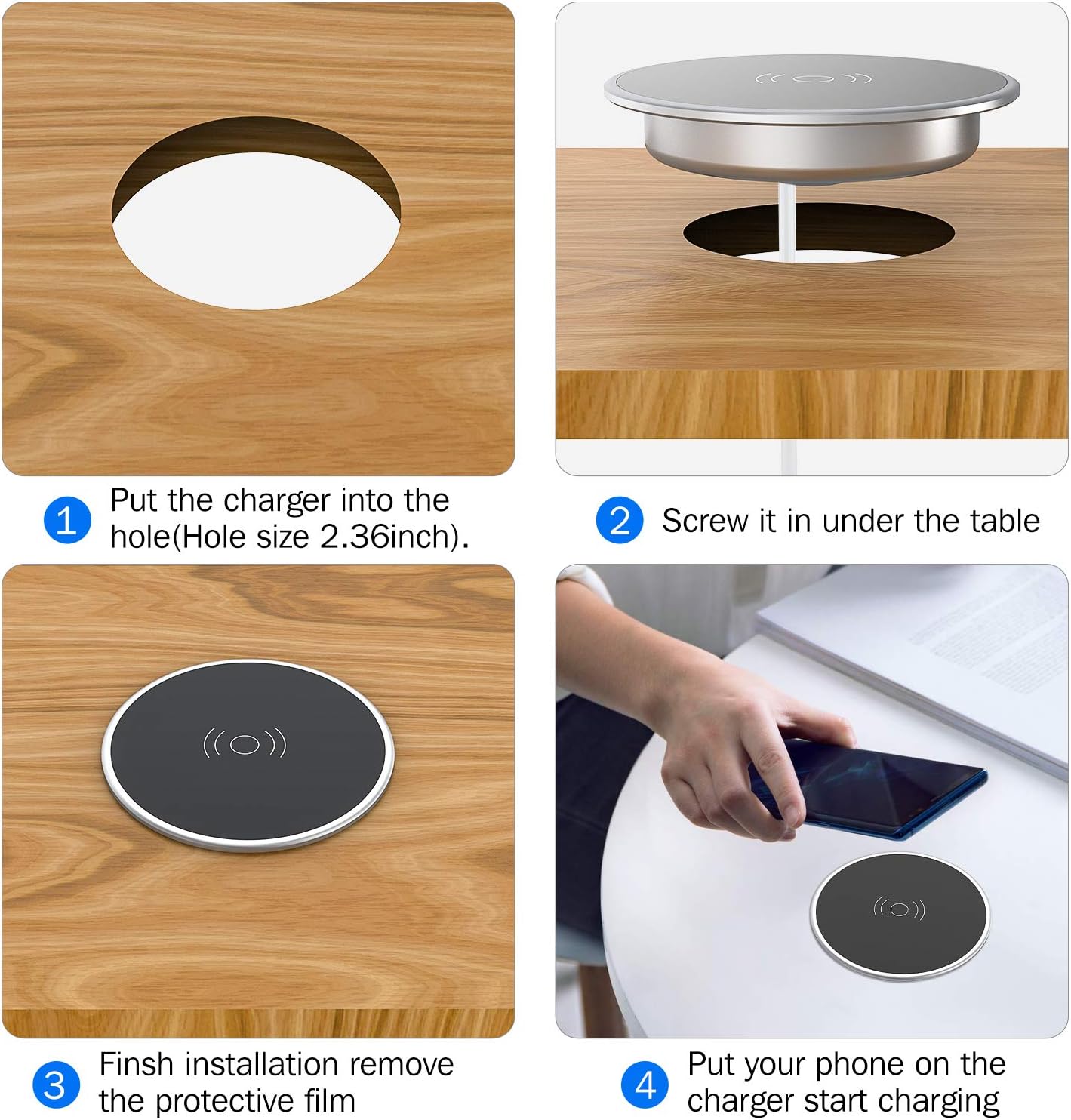 i.VALUX Embed in Desk Wireless Charger,15W Fast Charging Pad Phone Charger,Hidden Desk Grommet Qi Charging Station Compatible with iPhone 17/Air/16/15/14/13/12/11/11 Pro/8/Xs Max/XR/Galaxy S22/S21