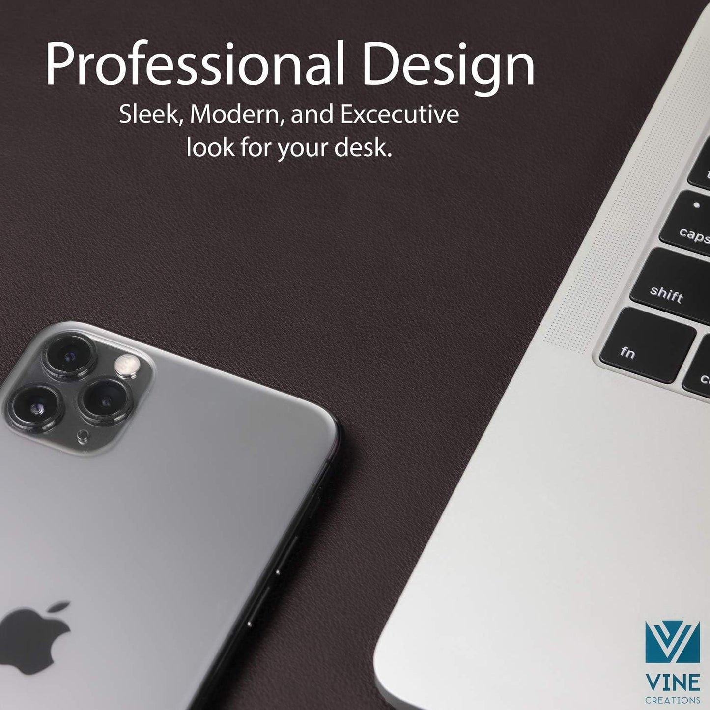 Vine Creations Leather Desk Mat 24" x 17", Desk Protector Mat, PU Leather Desk Pad, Small Desk Pad Mat, Desk Blotter, Desk Pads on Top of Desks, Desk Mat for Home or Office (Dark Brown)