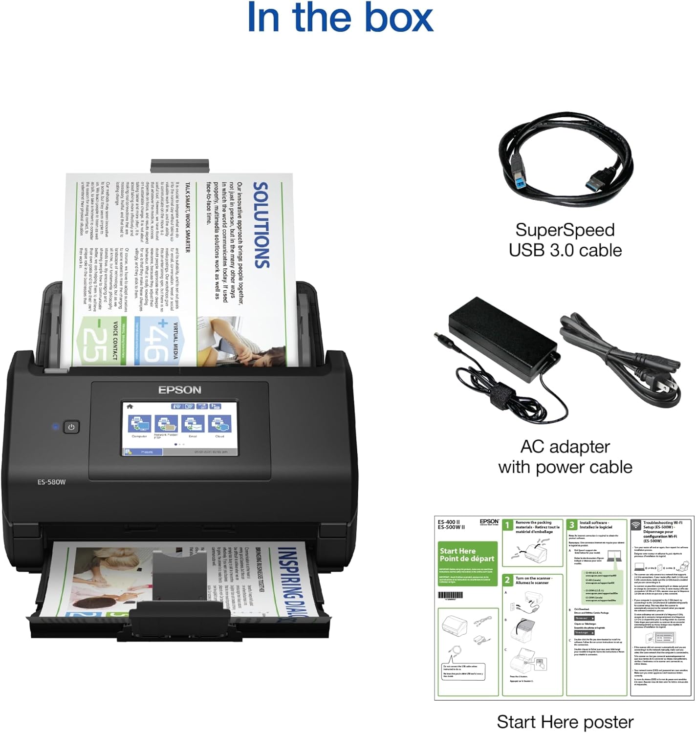 Epson Workforce ES-580W Wireless Color Duplex Desktop Document Scanner for PC and Mac with 100-sheet Auto Document Feeder (ADF) and Intuitive 4.3" Touchscreen