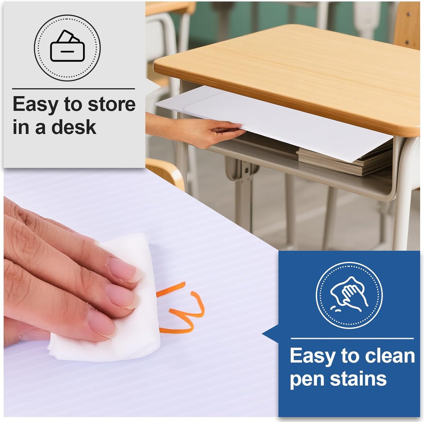 24 Pack Desk Dividers for Students,3-Fold Privacy Screens,Testing Dividers for Classroom Waterproof,Plastic Easy Clean Privacy Shields for Student Includes Extra Labels