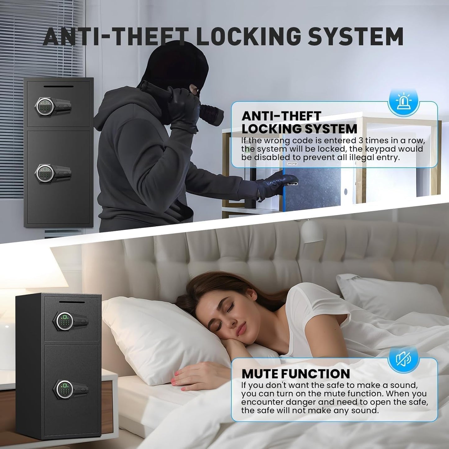 6.0 Cuft Extra Large Home Safe Box Fireproof Waterproof, Fingerprint Safe, Home Security Safes Box with Adjustable Shelf & Deposit Slot, Money Safes with Backlit Keypad & Dual Alarm for Home Office