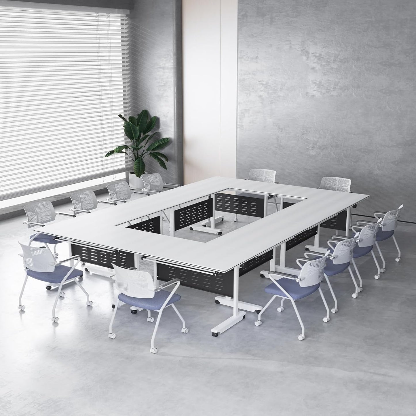 4Pack Conference Room Table, Folding Conference Table for Office Classroom, Mobile Training Tables with Casters Silent Wheels, Large Rectangular Convertible Modular Seminar Tables (L70.9in)