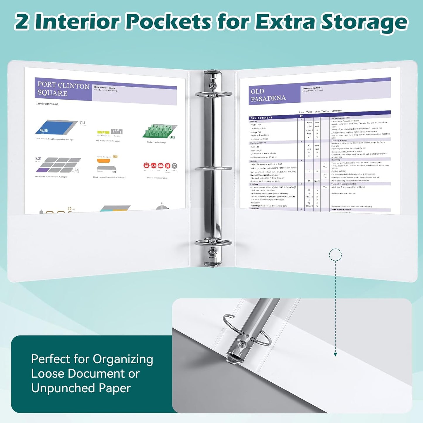 3 Ring Binder 2 Inch 6 Pack,2" Clear View with Round Rings, PVC-Free,Holds for 450 Sheets 8.5X 11 US Letter Size Paper, Durable White Binders Perfect for Office,School and Home