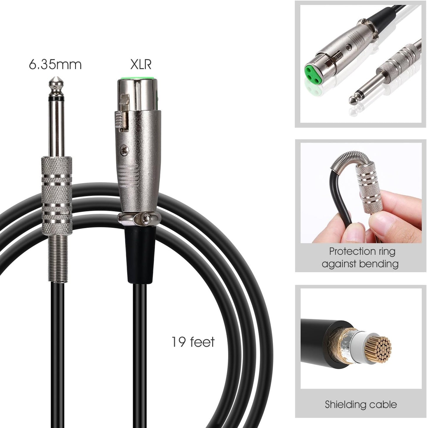 HOTEC Premium Vocal Dynamic Handheld Microphone with 19ft Detachable XLR Cable and ON/Off Switch (Metal Black) (H-W07)