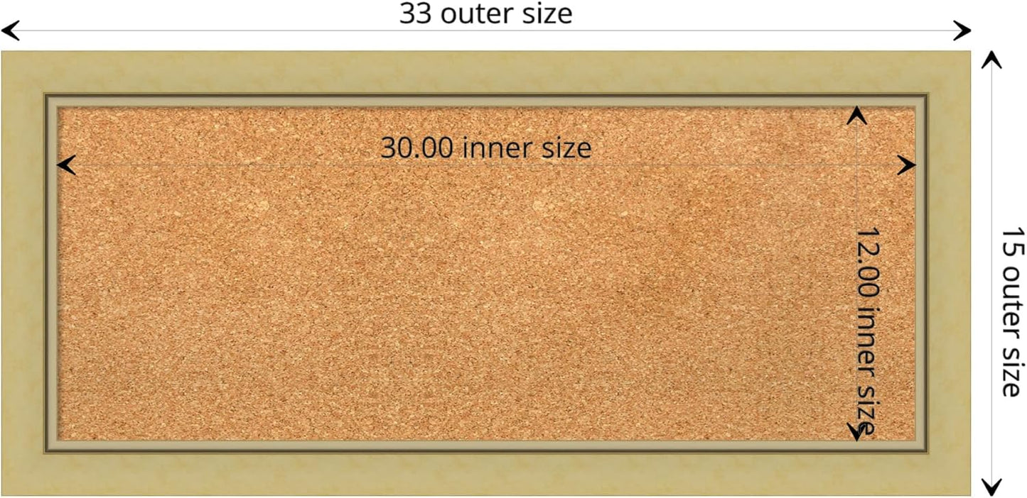 Amanti Art Natural Cork Board for Wall, 15x33 Vision Board with Gold Frame, Medium Corkboard Office Decor for Home Organization, Casual Corkboard Pinboard to display items for home organization